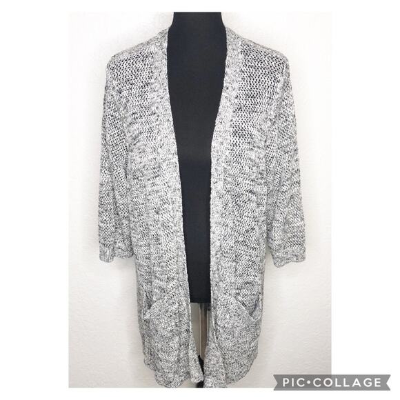Torrid black white gray open knit long open front cardigan size 3 or 3X - Picture 1 of 14